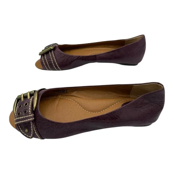 FOSSIL Women Plum Leather Ballet Flats Buckle Detail Casual Shoes Size 7.5 - Picture 6 of 16